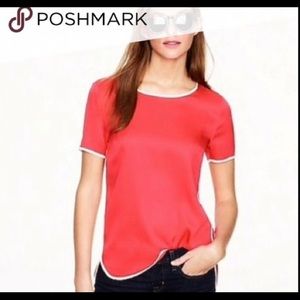 J. Crew Tipped silk tee in coral/white